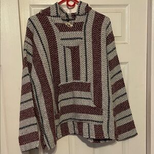 Baja Joe Striped Burgundy and Gray Women's Sweater with hood